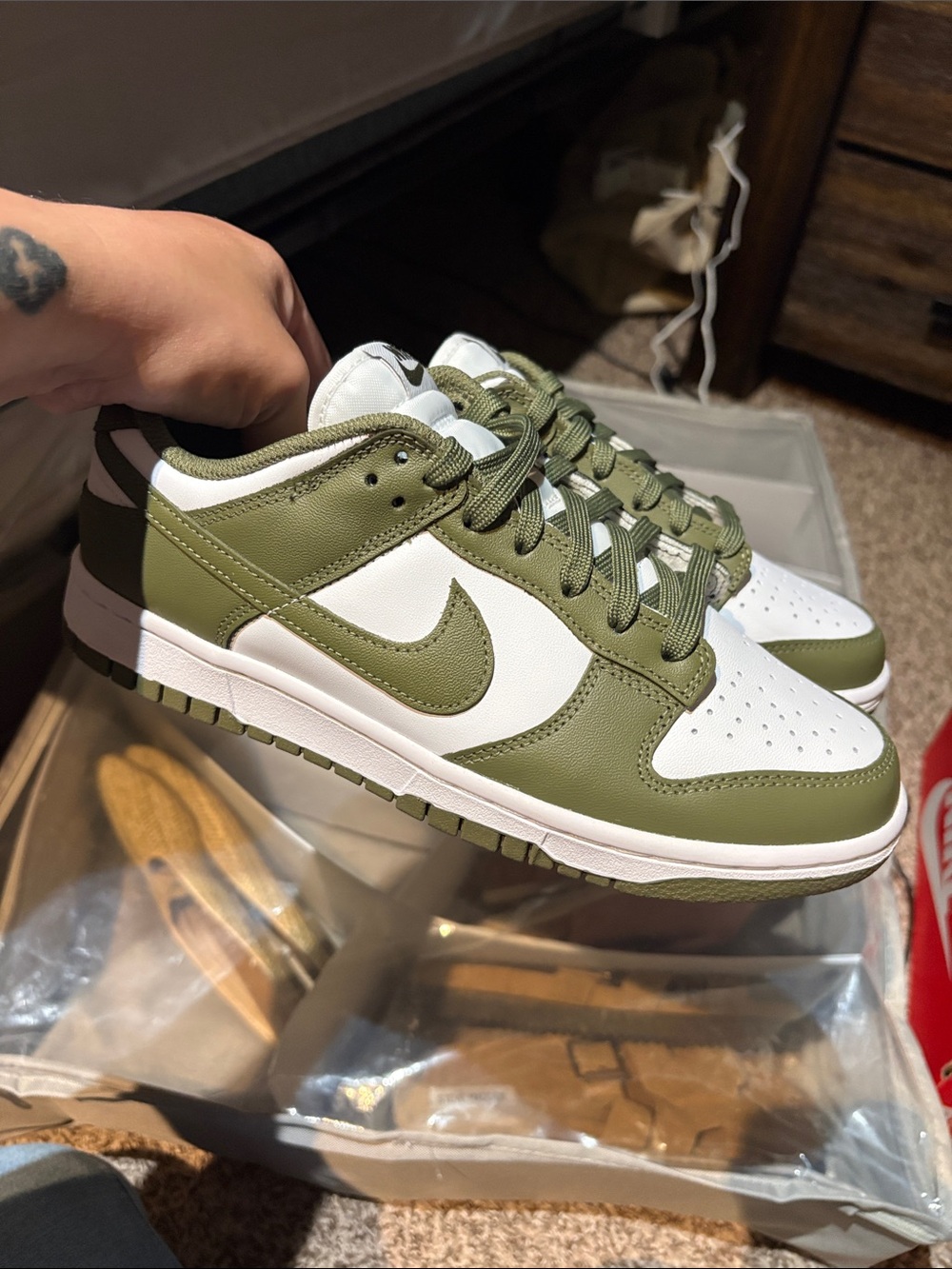 Nike womens Dunk Low - Olive Green & White